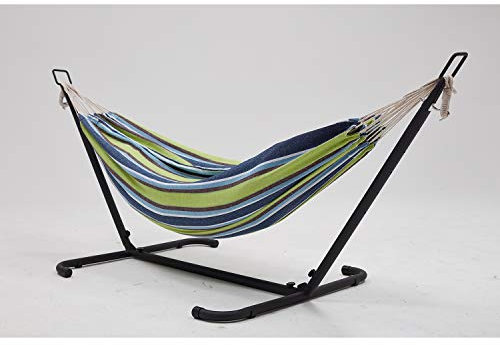 CONCEPT USINE | Hamac sur Pied avec Support métal | 1 Personne | Toile en Tissu Polyester | Charge Max 130 kg | Copacabana Bleu/Vert | pour Jardin Balcon Extérieur et Terrasse | Résiste à l'eau