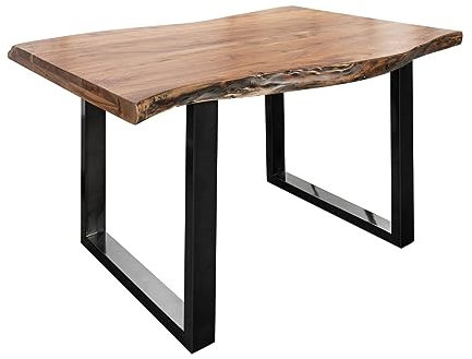 MASSIVMOEBEL24.DE | Freeform 5 Baumkantentisch aus Akazienholz - Natur lackiert | U-Beine in anthrazit glänzend | 140x90x77 cm | Massivholztisch Baumkantentisch Esstisch