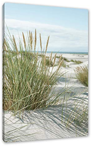 Pixxprint Grasige Dünenlandschaft am Meer, Größe: 60x40cm, Leinwandbild, fertig gespannt, Wandbild, Dekoration, Kunstdruck, kein Poster