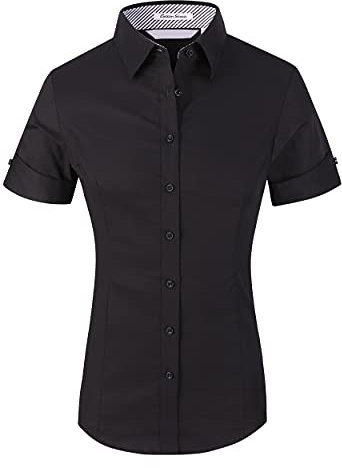 Alex Vando Womens Dress Shirts Wrinkle Free Solid Color Stretch Work Shirt, Ss Black, XXL