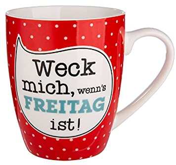 GILDE - 49822 - Kaffeebecher, Weck mich wenn´s Freitag ist, Porzellan, 8,5cm x 12cm x 10cm, 360ml