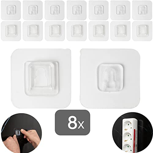 Transparente Klebehaken, 8 Paare, zwei teiliger Multifunktionshaken, 60 x 60 mm Klebefläche, Wandhaken zum Kleben in Bad, Küche, Wandbefestigung kleben, Duschablage Befestigungshaken, Mehrzweckhaken