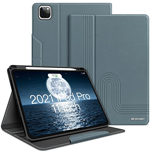 HOLIMET iPad Pro 11 Zoll Hülle 2022/2021/2020 mit Stifthalter, PU Leder Schutzhülle TPU-Rücken Stoßfest Auto Schlaf/Wach Unterstützung Stift Kabelloses Aufladen Cover für iPad Pro 11 4/3/2.Gen (Blau)