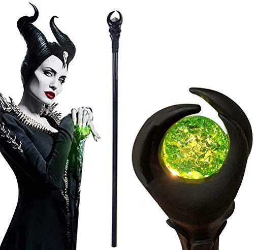 Halloween LED Evil Wizard Wand Glowing Staff Wizard Sceptre Cosplay Mascarade Sorcellerie Accessoires Jouets Maléfique Staff Sceptre Light Witch Deluxe Prop