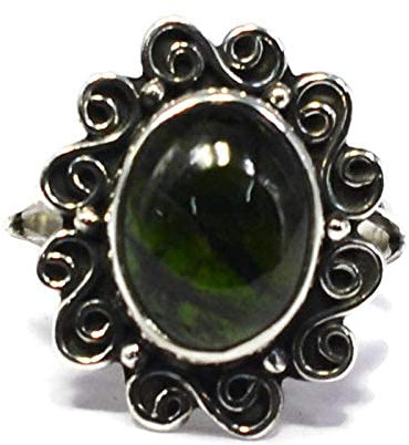 Meadows 925 Sterlingsilber Ring mit Natürlichem Grün Turmalin GRÖSSE S 7