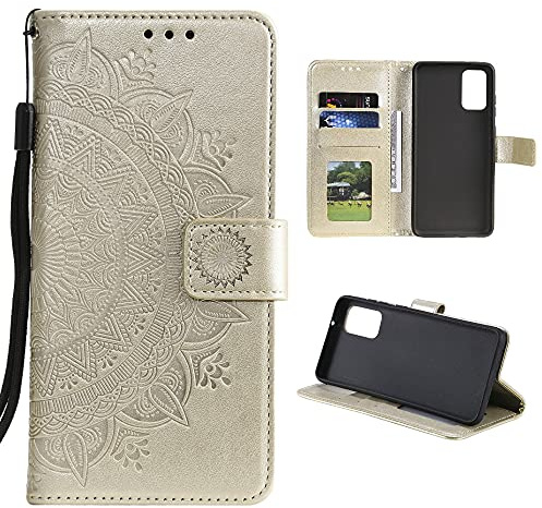 CoverKingz Handy Case kompatibel mit Samsung Galaxy A03s - Handy Cover mit Kartenfach Phonecase - Smartphone Hülle klappbar Motiv Mandala Gold