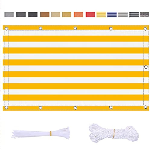 ZQFXZQF Balkon Sichtschutz Ohne Bohren Balkonverkleidung Wind- und UV-Schutz 80x500cm Gelbe und weiße Streifen UV-Schutz für Balkongeländer Garten