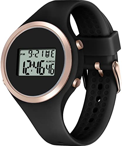 findtime Digital Damenuhr 5ATM wasserdichte Armbanduhren Damen Sport Digital Uhren mit Silikon Armband Stoopuhr Alarm Datum Beleuchtung Armbanduhr für Frauen Mädchen Schwarz