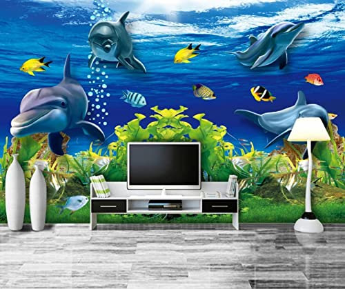 Papel Pintado Pared Mundo Submarino Delfín Mar Profundo Fotomurales 3D Papel Pintado Infantil Dormitorio Murales