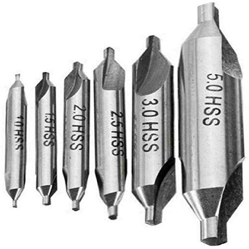 6 Pieces Center Drill Bit Set 1.0mm 1.5mm 2mm 2.5mm 3mm 5mm High Speed Steel 60 Degree Angle Lathe Mill Combined Centre Drill Bits Kit Countersink Tools For Metalworking