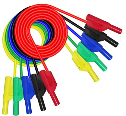 Fasizi Banana Plug Cable, 5pcs Electronic Test Leads Kit 4mm Banana Plug Safety Soft Silicone Wire Stack Test Lead 14AWG Extension Cable Multimeter Test Cable Set