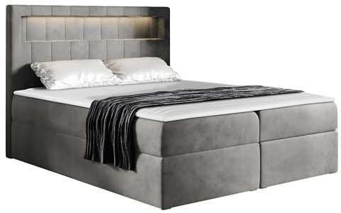 Mirjan24 Boxspringbett Snap mit LED-Beleuchtung Doppelbett mit 2 Bettkästen Matratze + Topper Amerikanisches Continentalbett Polsterbett Bett mit Kopfteil Bettgestell (Magic Ve. 2217, 160 x 200 cm)