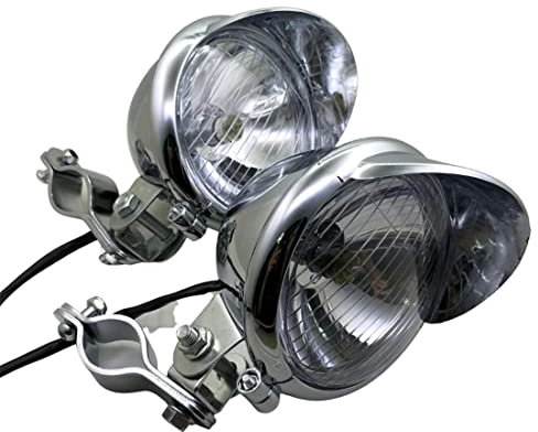 Yecnecty 1 Set Universal-Chrom-Motorrad-Scheinwerfer-Nebelscheinwerfer mit Überrollkäfig, Schutzstange, Rohrhalterung, kompatibel mit Harley Honda Yamaha Choppers Bike