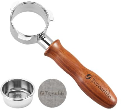 Teyearlife 54mm Bottomless Portafilter Replacement for Breville Portafilter Fits Barista Express(BES870) Pro Touch Bambino Infuser Duo Temp Espresso Accessories Made of Stainless Steel and Solid wood