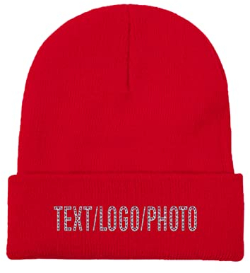 Benutzerdefinierte Strickmütze für Männer und Frauen, gestalten Sie Ihr eigenes Foto/Logo/Text Bündchen Beanie Mütze schwarz, rot, One size