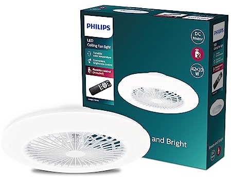 Philips Deckenventilator und LED Deckenleuchte Amigo, 20W+40W, Durchmesser 49cm, rund, inkl. Fernbedienung, weiß