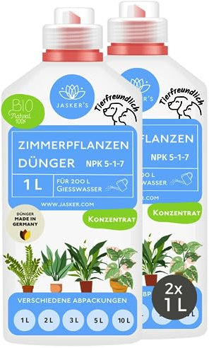 Bio Zimmerpflanzen Dünger flüssig 2 Liter (2x1L) - Konzentrat Dünger für Zimmerpflanzen - 100% Schnelldünger - Flüssigdünger für 400 Liter Gießwasser - Bio Dünger Zimmerpflanzen