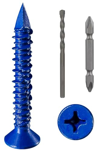 Wensilon (30pcs) 3/16''x1-3/4 Concrete Screw Anchor Blue Flat Head for Anchoring to Masonry, Block or Brick Stucco