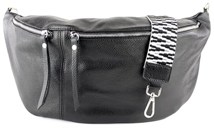 lePelou große Leder Bauchtasche für Damen mit Wechselgurt, Festival Tasche, Frauen Bauchtasche mit breitem Schultergurt, große Umhängetasche, XXL Crossbody Tasche, Geschenk für Damen (Schwarz 2)