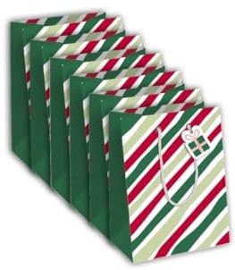 Eurowrap X-30882-3Cpack - Packung 6 Geschenktasche - Tüte Excellia, Format Medium (21,5x10,2x25,3 cm), robust und wiederverwendbar, Streifen Rot Grün, 6 Stück