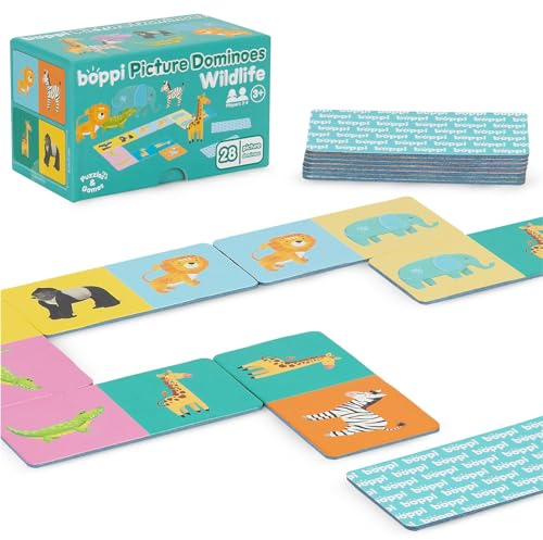 boppi Domino-Set, Bilderspiel für Kleinkinder – Buntes Domino Spiel ​​mit Wildtier Motiven, Pädagogisches Spielzeug Domino für Kinder – Spiele für Kinder ab 3 Jahren