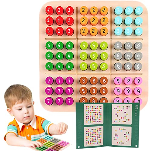 Sudoku-Rätselbrett,Buntes interaktives Sudoku aus Holz für Kinder - Lernspielzeug mit 81 Zahlen, Geschenk für Jungen und Mädchen ab 3 Jahren, Logikspiel Mingchengheng