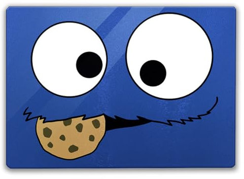 Keks-Monster Schneidebrett Glas Keksmonster Cookie Glas-Schneidebrett in Blau Krümelfest ideal für Keks-Liebhaber