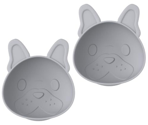 melii Silicone Suction Bowl for Babies and Toddlers, 2-Pack, 10.1 oz, Bulldog, 100% Food Grade Silicone, Animal Shaped, BPA Free, Dishwasher & Microwave Safe