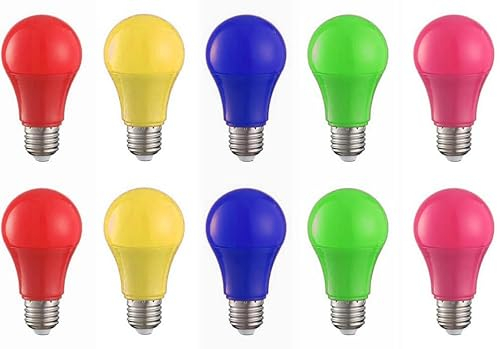 Aiwerttes 10er Pack 3W LED farbige Glühbirne E27 A60 Schraubkappe Glühbirne für Halloween Weihnachtsfeier,Party Dekoration,Nicht dimmbar（Rot Gelb Blau Grün Rosa）