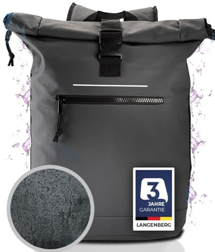 LANGENBERG Trenton Rolltop Rucksack - Wasserdichter Rucksack mit bequemen Schultergurten - Laptop Rucksack Herren und Damen - Wasserfester Rucksack groß mit 30 Liter Volumen