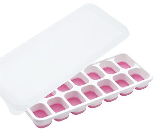 Stampo Per Cubetti Di Ghiaccio 14 Grid Cube Ice Cube Mappola Silicone Stampo Quadrato Con Produttore Di Ghiaccio Di Frutta Coperchio Reusibile Freezer Summer Mum Blocks Maker-4Pc Rosa
