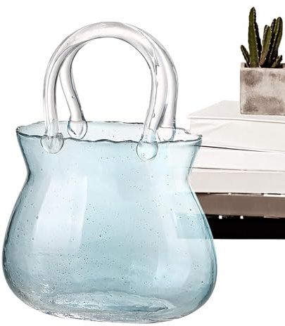 Jarrón de cristal para flores, jarrón de monedero, bolsa de vidrio transparente, jarrón de mano, creativo, bolsa de mano, jarrón de pecera, jarrón único