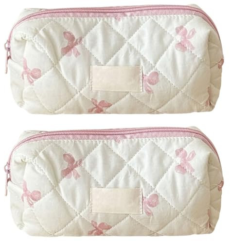 Make Up Tasche Klein, Gesteppte Kosmetik Organizer Tasche tragbar, Kulturtasche Damen aus Baumwolle, Schminktasche, Make Up Tasche, Kosmetik Tasche, für hält Kosmetik, Zubehör (S*2)