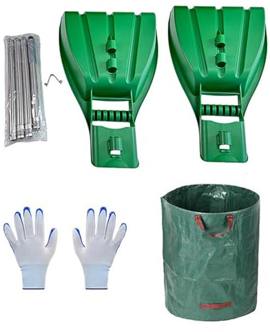 Pelle à griffes pour feuilles, pelle à feuilles et griffes, ramasseur de feuilles avec sac de jardin, gants de travail de jardin et manche télescopique, outil de nettoyage rapide de pelouse, outil de