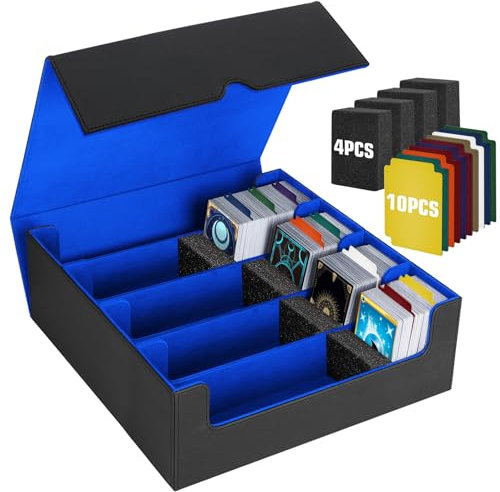 ATPWONZ 3200+ Trading Card Box, Large Size 4 Rows Card Deck Case for Trading Cards with 10 Pcs Card Dividers PU Leather Commander Card Deck Case