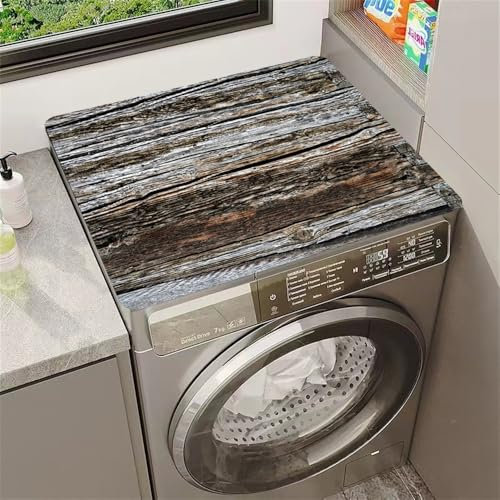 Highdi Funda Lavadora, Tablero Madera Retro Cubre Lavadora, Funda para Lavadora Antideslizante, Funda Lavadora De Tambor, Suave Recortable, Universal, para Lavadora, Cocina (Madera Retro,50x60cm)