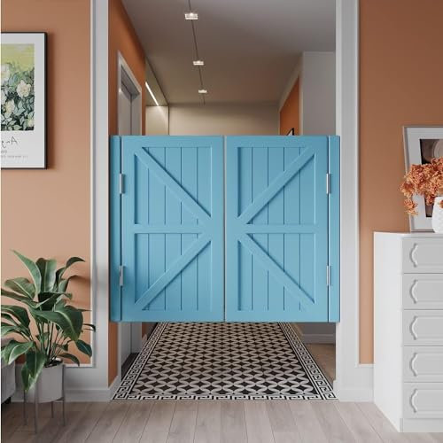 Double Swing Door Swinging Cafe Doors, Entrance Partition Saloon Gate, Wood Automatic Closing Fence Half Waist Doors for Kitchen Parlor Emporium Half Waist Door (Color : Sky Blue, Size : W160cmxH90c