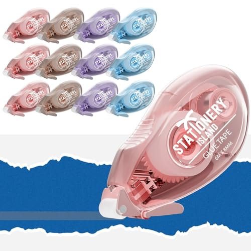 STATIONERY ISLAND 12 Stück Kleberoller, Fotokleber Klebemaus 6mx8mm, Doppelseitiges Klebeband Scrapbook Zubehör, Permanenter Kleberoller Maus für Fotos, Scrapbook, Fotoalbum, Schule und Büro