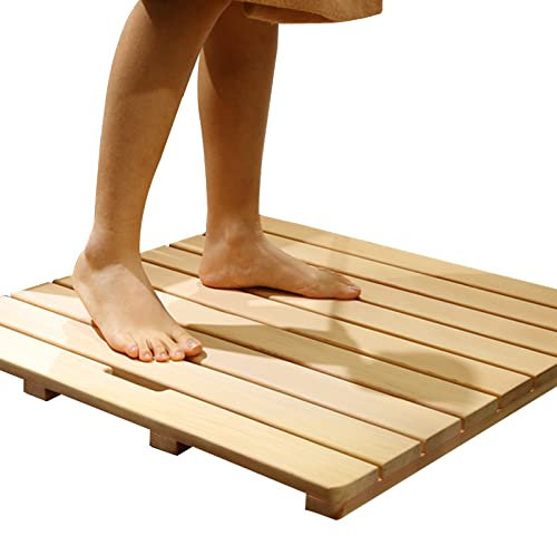 IBOWZ Bambus Badematte, Badezimmer-Duschmatte aus Holz, groß, für innen und außen, rutschfeste Badematte, stabile Lattenplattform für Wohnmobil, Pool, Bootsdeck, wasserfest, Hellbraun, glatt