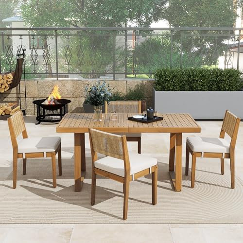 LAKFEW Esstisch aus Holz 5-teilig, Essgruppe mit 4 Stühle und Tisch, Holztisch Küchenstühle Sitzgruppe, Gartenmöbel Esszimmermöbel Balkontisch für Küche, Wohnzimmer, 160x80x76 cm, Weiß