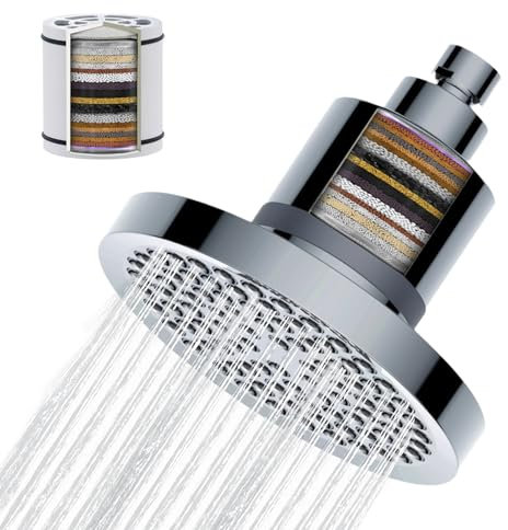 Hochdruck-Duschkopf mit Filter, Regenduschkopf mit Filter, 6 Zoll Regenduschkopf mit Hohem Durchfluss, Wasserfall-Filterduschkopf für Hartes Wasser, Entfernt hartes Wasser und Chlorrückstände