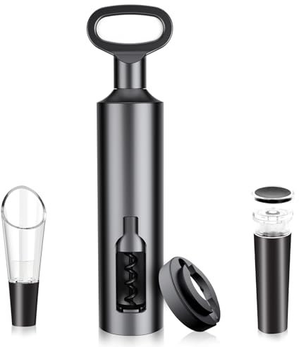 Wine Bottle Opener Corkscrew - 5-in-1 Multi Bottle Opener with Foil Cutter, Vacuum Stopper & Pourer, Stainless Steel Wine Accessory for Home Party, Camping, Picnic, Gift