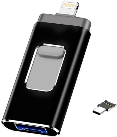 USB Stick für iPhone 256GB, [MFi-zertifizierter] 4-in-1 USB Stick mit Lightning-Port, USB, USB-C, Micro-USB-Port, USB 3.0 Speicherstick für iPhone/iPad/Android-Handy/Laptop/PC (ohne App)