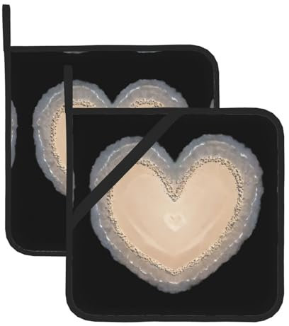 WHJDPP Set di 2 presine isolate quadrate con motivo a forma di cuore sulla spiaggia, 20,3 x 20,3 cm, per scoprire e servire piatti da cucina