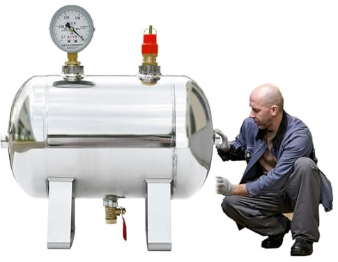 Réservoir de stockage d'air comprimé en acier inoxydable, réservoir de compresseur d'air de réserve horizontal pour laboratoire/usine/atelier de réparation automobile(20L/48x28x34cm)