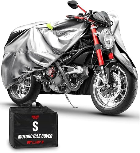 Badass Moto Ultimate Waterproof Motorcycle Cover - Outdoor Storage Motorcycle Covers for Harleys - Street or Sport Bike. Taped Seams, Windshield Liner, Heat Shield, Vents, Reflective - Medium