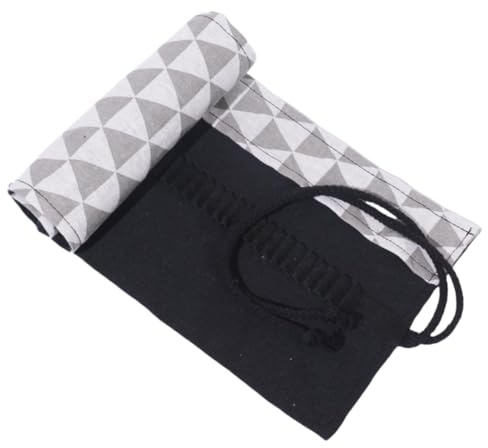 YISENJEE Trousse À Crayon Enroulable Trousse À Crayons en Toile À Motif Géométrique, Grande Capacité-Gray Triangle-72 Holes