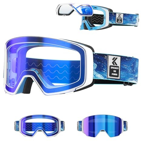 KAPVOE Ski Goggles with Magnetic Flip-Up Lens OTG UV400 K724 | Anti-Fog Helmet-Compatible Snow Goggles for Men, Women and Teens, Ideal for Skiing and Snowboarding