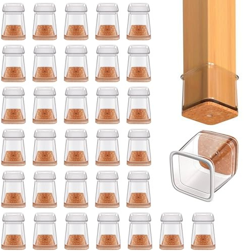 Wosyoodo 32 Chair Leg Floor Protectors Square, Silicone Chair Feet Furniture Pads Floor Protectors with Felt Pads for Hardwood Floors, No Noise and No Scratches(Fit:13-19mm)