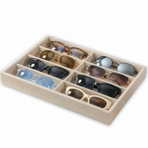 EONGOA Sonnenbrillen-Organizer, Samt, Brillenablagen für Schublade, Brillen, Uhren, Schmuck, Display – Herren und Damen (8 Fächer)